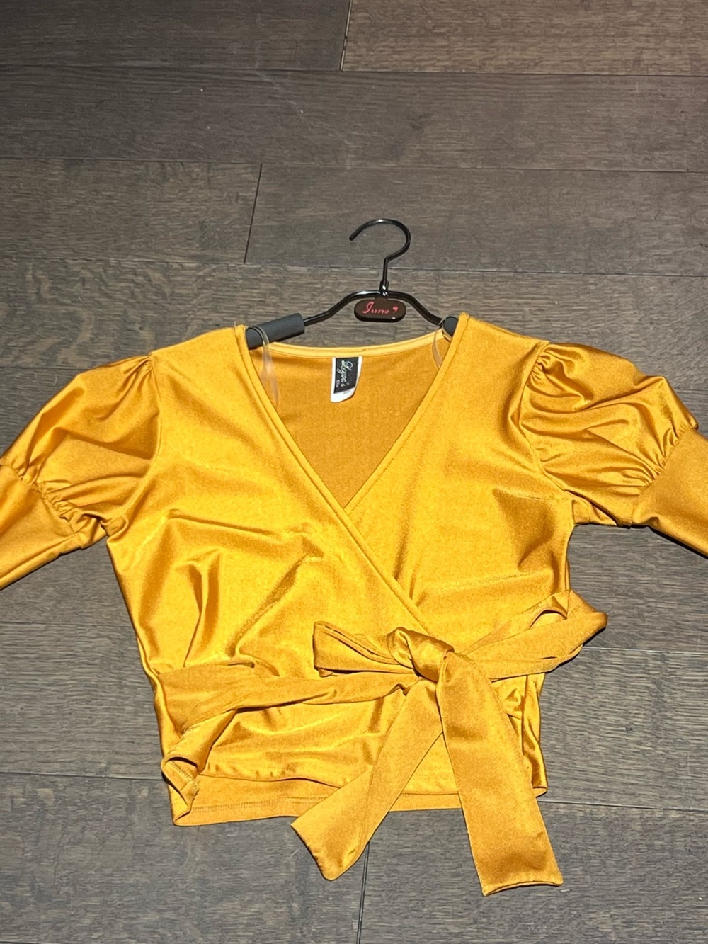 Wrap Front Puff-Sleeve Top in Mustard Yellow